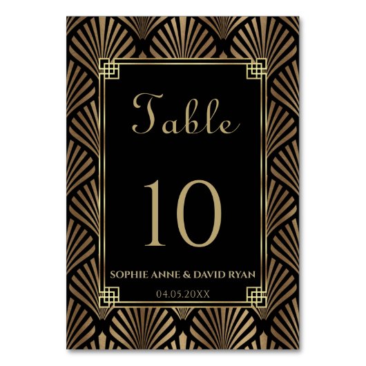 Glam Zwart Goud Art Deco Roaring 20s Bruiloft Kaart (Achterkant)