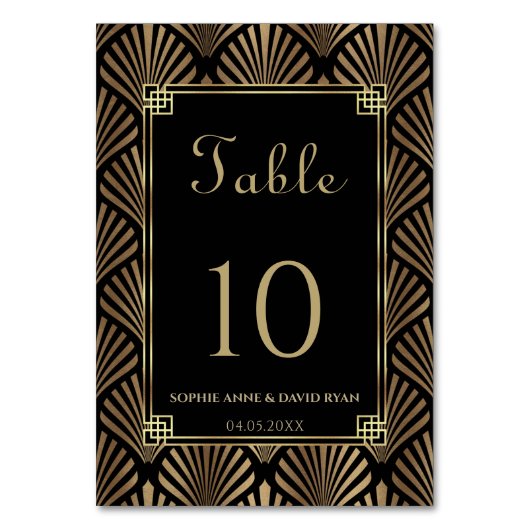Glam Zwart Goud Art Deco Roaring 20s Bruiloft Kaart (Voorkant)
