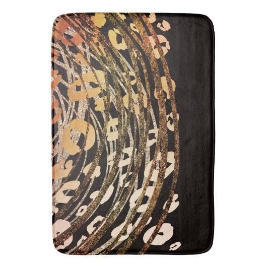 Glam Zwart Goud Bronzen Cheetah Leopard Print Chic Badmat (Voorkant Verticaal)