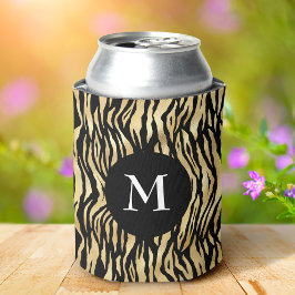 Glam Zwart Goud Dierprint Patroon Cool Monogram Blikjeskoeler