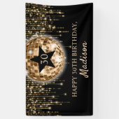 Glam Zwart Goud Disco Ball Gelukkige 30e Verjaarda Spandoek (Verticaal)