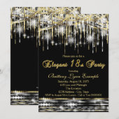 Glam Zwart Goud Elegant 18e Verjaardagsfeest Kaart (Voorkant / Achterkant)