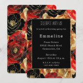 Glam Zwart Goud Glitter Glitzy Bloemen Verjaardag Kaart (Voorkant / Achterkant)