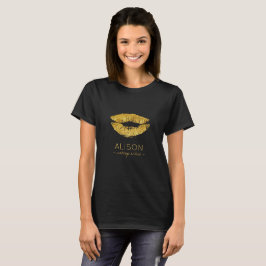 Glam zwart goud glitter grote lippen make-up artie t-shirt