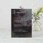 Glam zwart goud glitter kalligrafie accommodatie informatiekaartje (Staand voorkant)