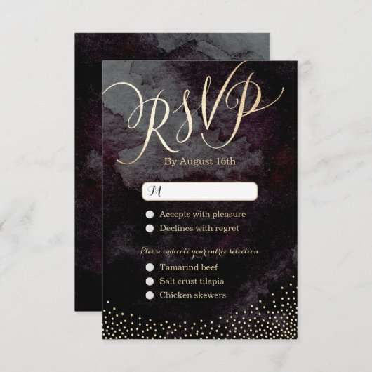 Glam zwart goud glitter kalligrafie bruiloft RSVP (Voorkant / Achterkant)