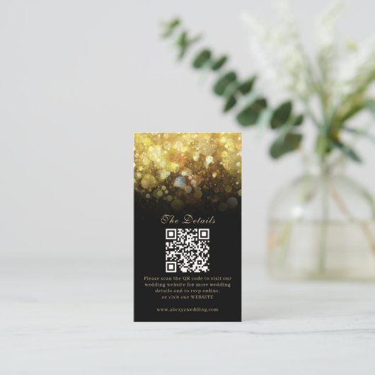 Glam Zwart Goud Glitter Moderne Bruiloft Informatiekaartje (Staand voorkant)