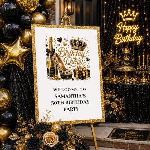 Glam Zwart Goud Glitter Verjaardag Koningin Welkom Poster