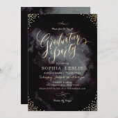Glam zwart goud kalligrafie afstudeerfeest kaart (Voorkant / Achterkant)