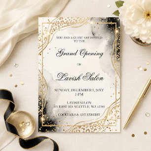 Glam Zwart Goud Luipaardprint Zakelijk Feest Kaart