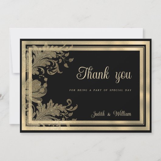 Glam  zwart gouden kant bloemendank kaart (Voorkant)