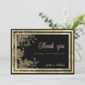 Glam  zwart gouden kant bloemendank kaart (Staand voorkant)