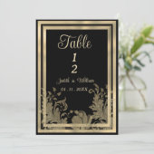 Glam  zwart gouden kant bloementafel Nummers Kaart (Staand voorkant)