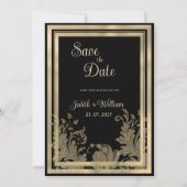 Glam  zwart gouden kanten bloemen Save the Date Kaart (Voorkant)
