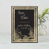 Glam  zwart gouden kanten bloemen Save the Date Kaart (Staand voorkant)
