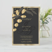 Glam zwart gouden monogram initialen bloemenbruilo kaart (Staand voorkant)