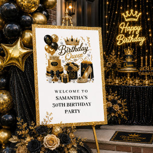 Glam Zwart Gouden Verjaardag Koningin Glitter Welk Poster