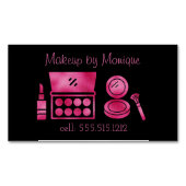Glam Zwart & Heet Roze Make-up Artiest Magnetisch Visitekaartje (Voorkant)