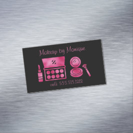 Glam Zwart & Heet Roze Make-up Artiest Magnetisch Visitekaartje