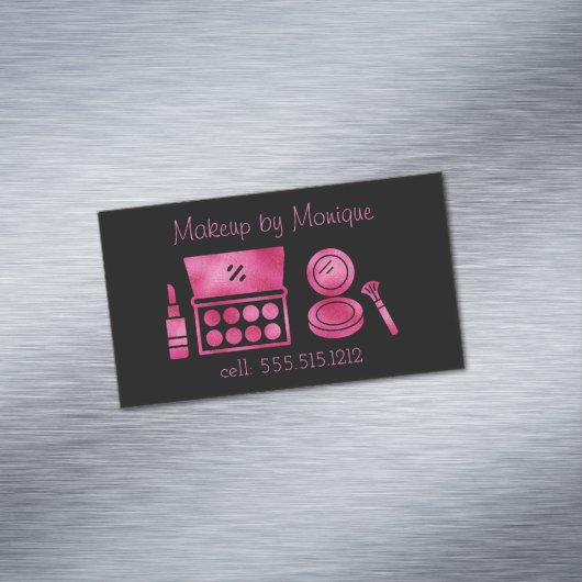 Glam Zwart & Heet Roze Make-up Artiest Magnetisch Visitekaartje (Voorbeeld)