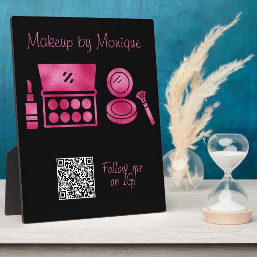 Glam Zwart & Heet Roze Make-up Artiest QR Code Fotoplaat (Zijkant)