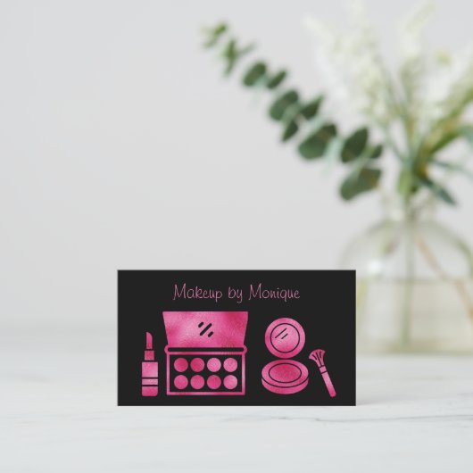 Glam Zwart & Heet Roze Make-up Artiest QR Code Visitekaartje (Staand voorkant)