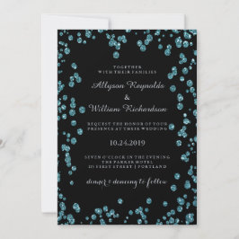 Glam Zwart met Turquoise Confetti Wedding Kaart