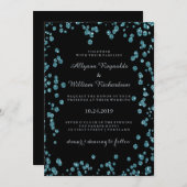 Glam Zwart met Turquoise Confetti Wedding Kaart (Voorkant / Achterkant)