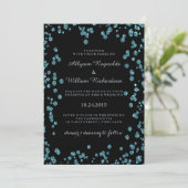 Glam Zwart met Turquoise Confetti Wedding Kaart (Staand voorkant)