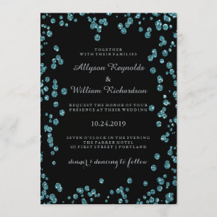 Glam Zwart met Turquoise Confetti Wedding Kaart