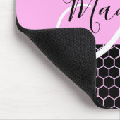 Glam Zwart Metallic Roze Honingraat Monogram Naam Muismat (Hoek)