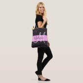 Glam Zwart Metallic Roze Honingraat Monogram Naam Tote Bag (Op model)