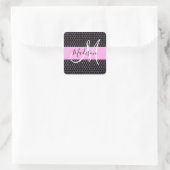 Glam Zwart Metallic Roze Honingraat Monogram Naam Vierkante Sticker (Tas)