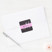 Glam Zwart Metallic Roze Honingraat Monogram Naam Vierkante Sticker (Envelop)