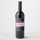 Glam Zwart Metallic Roze Honingraat Monogram Naam Wijn Etiket (Voorkant)