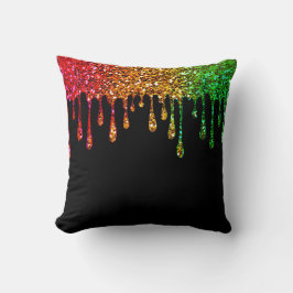 Glam Zwart Rasta Regenboog Glitter Drips Kussen