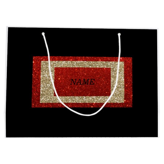 Glam Zwart Rood en Goud Glitter Naam Groot Cadeauzakje (Achterkant)