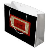Glam Zwart Rood en Goud Glitter Naam Groot Cadeauzakje (Achterkant Gekanteld)