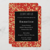 Glam Zwart Rood Goud Glitter Glitzy Verjaardag Kaart (Voorkant / Achterkant)