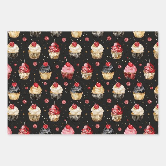 Glam Zwart Rood Goud Verjaardag Inpakpapier Vel (Voorkant 3)