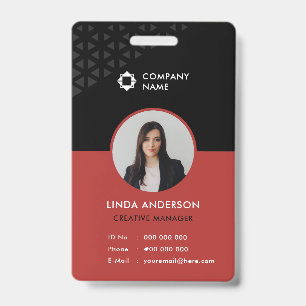 Glam Zwart Rood Personeelsfoto ID Abstract Patroon Badge