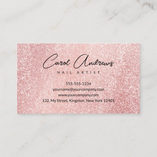 Glam Zwart Roos Goud Glitter Drips Nail Artist Visitekaartje (Achterkant)