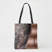 Glam Zwart Roos Goud Marmer Metallic Naam Tote Bag (Voorkant)