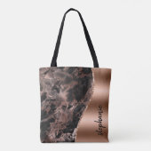 Glam Zwart Roos Goud Marmer Metallic Naam Tote Bag (Achterkant)