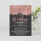 Glam Zwart Roos Gouden Glitter Kleurenblok Wedding Kaart (Staand voorkant)