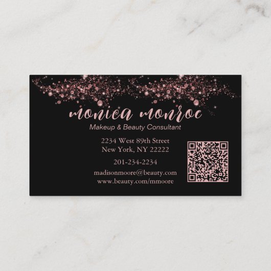 Glam Zwart/Roos Gouden Lippen Make-up Artiest QR C Visitekaartje (Achterkant)