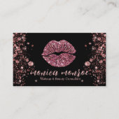 Glam Zwart/Roos Gouden Lippen Make-up Artiest QR C Visitekaartje (Voorkant)