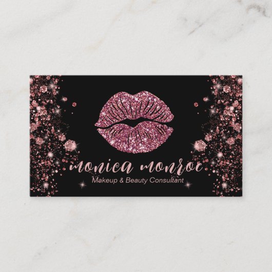 Glam Zwart/Roos Gouden Lippen Make-up Artiest QR C Visitekaartje (Voorkant)
