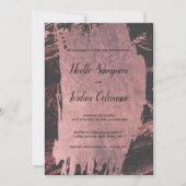 Glam zwart roos gouden penseelstreek marmer bruilo kaart (Voorkant)