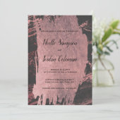 Glam zwart roos gouden penseelstreek marmer bruilo kaart (Staand voorkant)